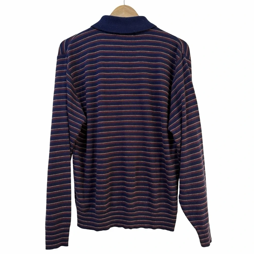 VTG Christian Dior Mens‎ Stripe Polo Sweater Size XL Navy Preppy Ivy League Luxe